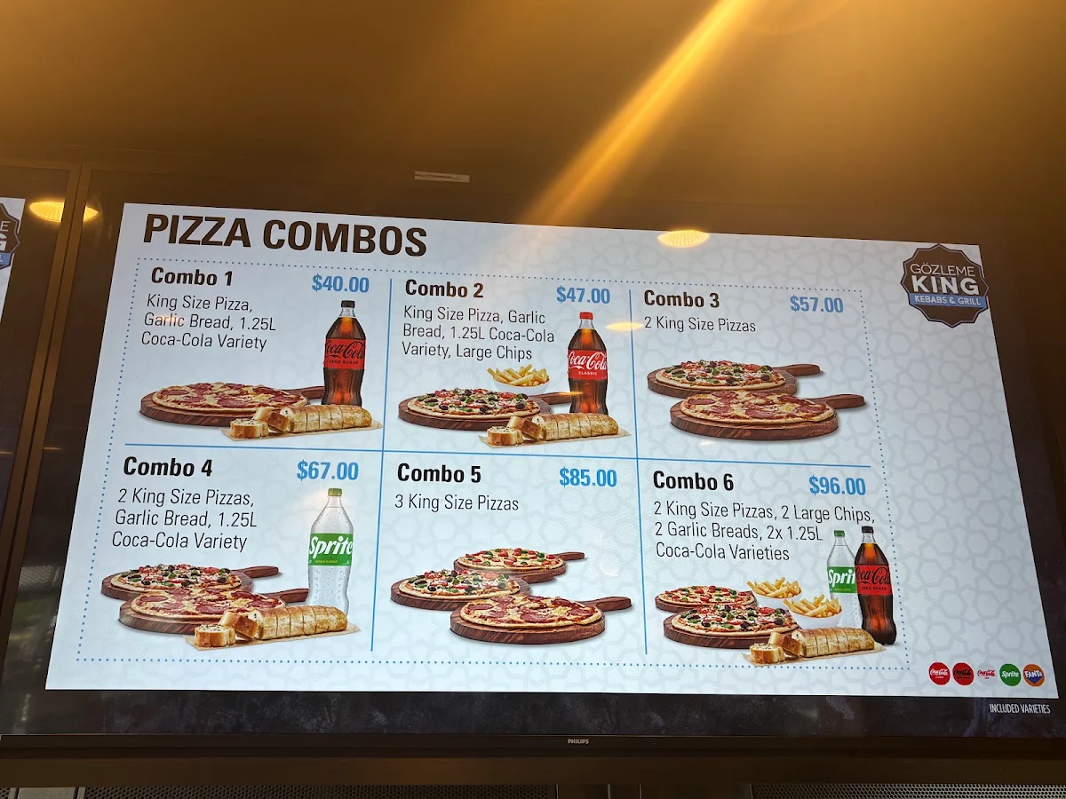 Menu, Gozleme king kebabs and grill