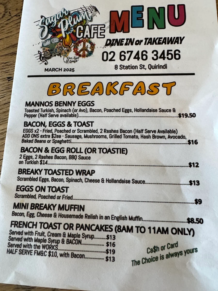 Menu, Sugar Plum Tea & Coffee House