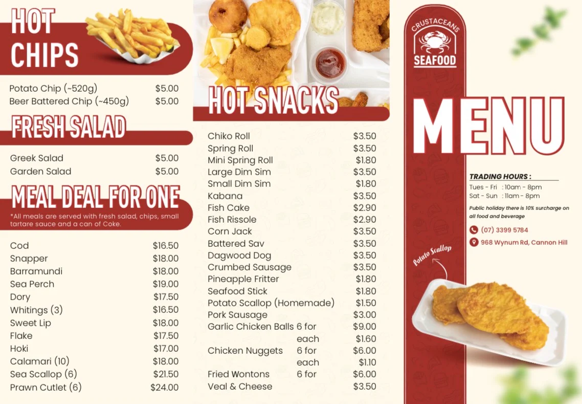 Menu, Crustaceans Seafood