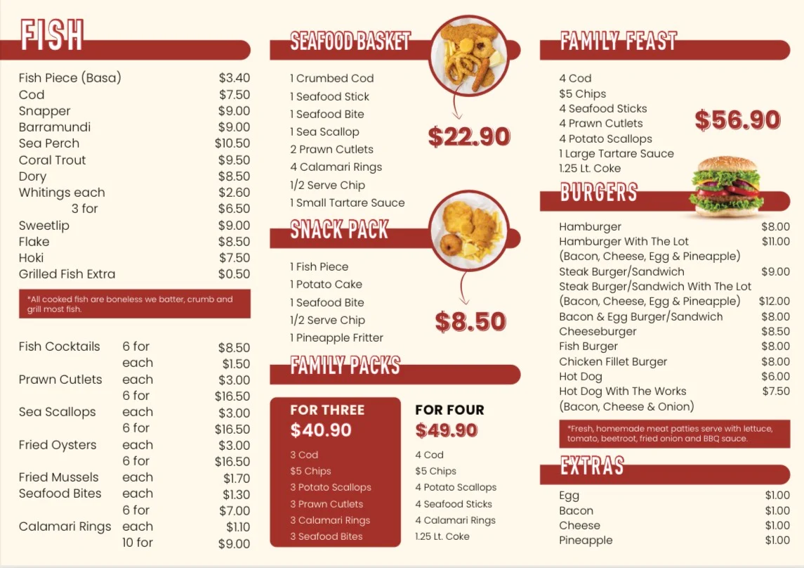 Menu, Crustaceans Seafood