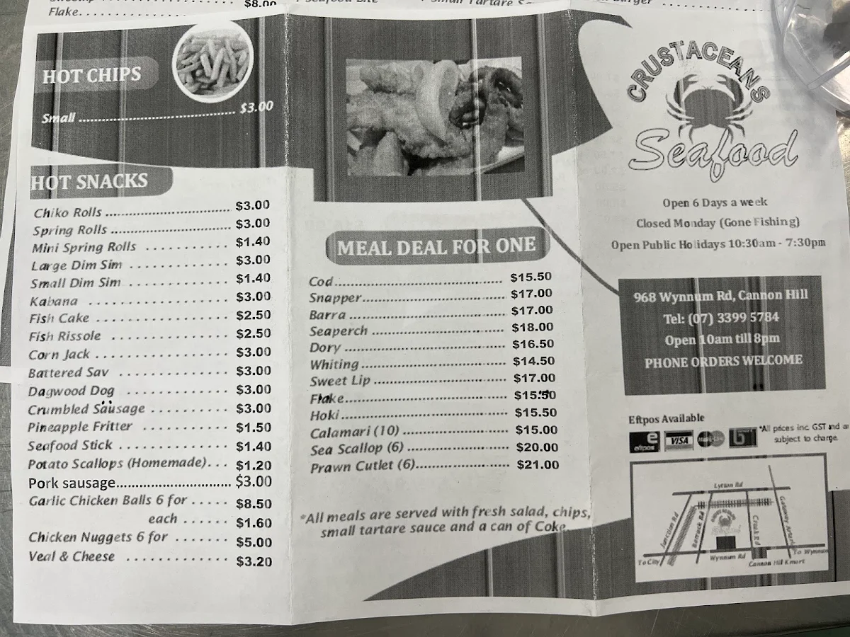 Menu, Crustaceans Seafood