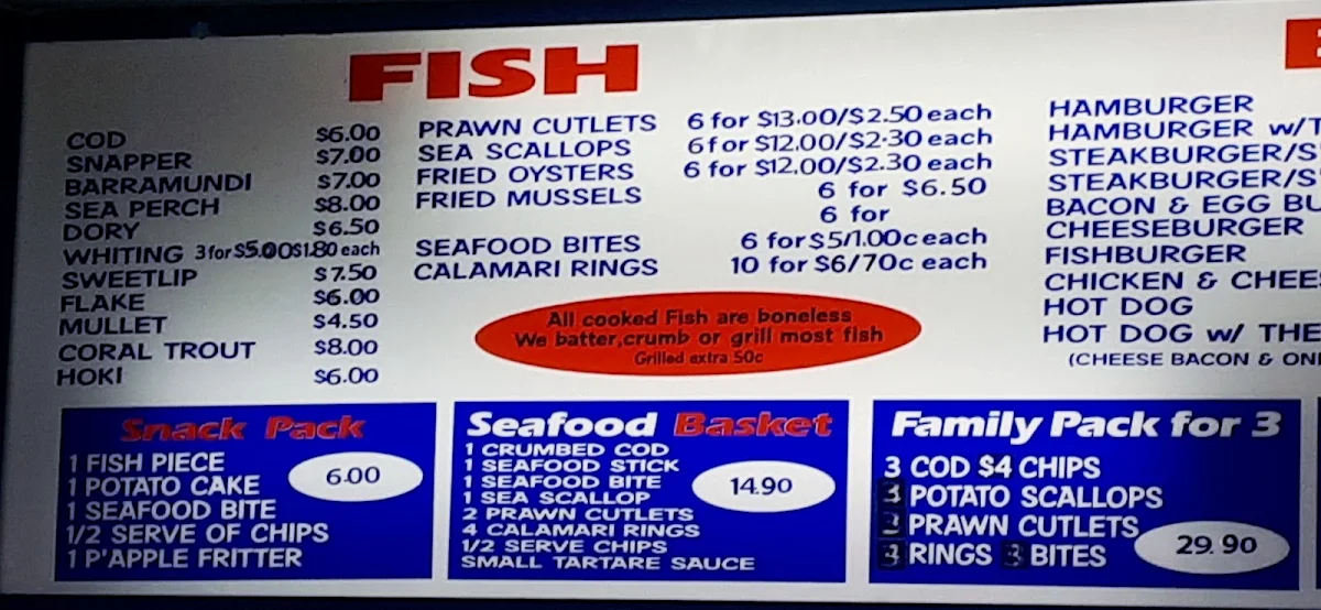 Menu, Crustaceans Seafood