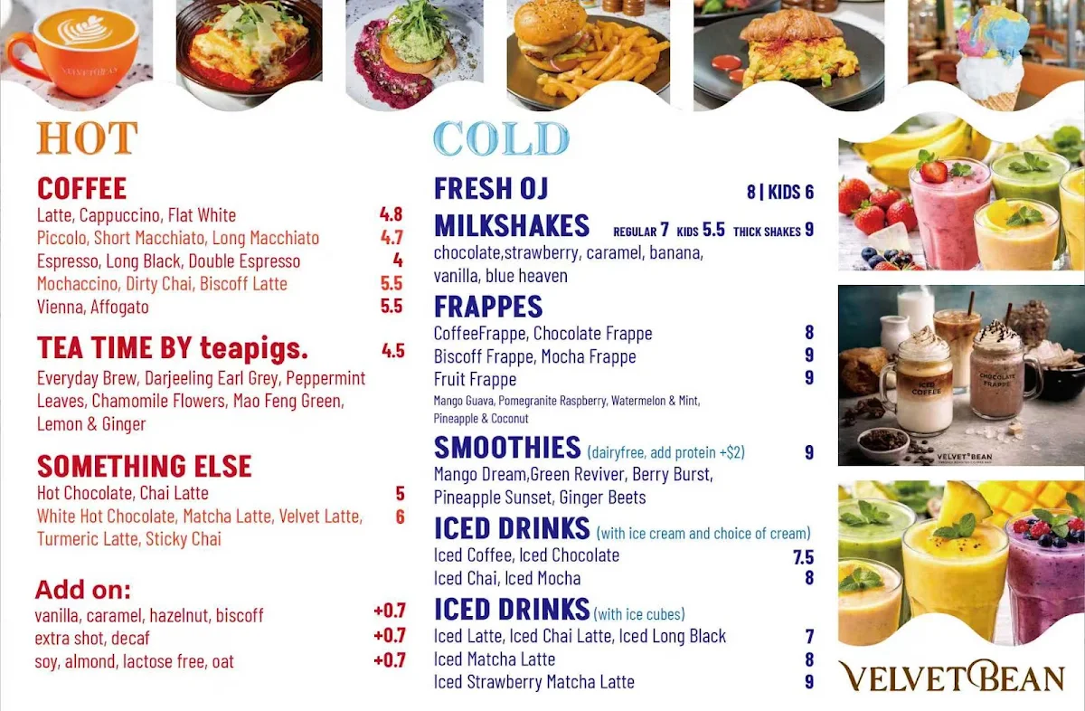 Menu, Velvet Bean cafe Eastland