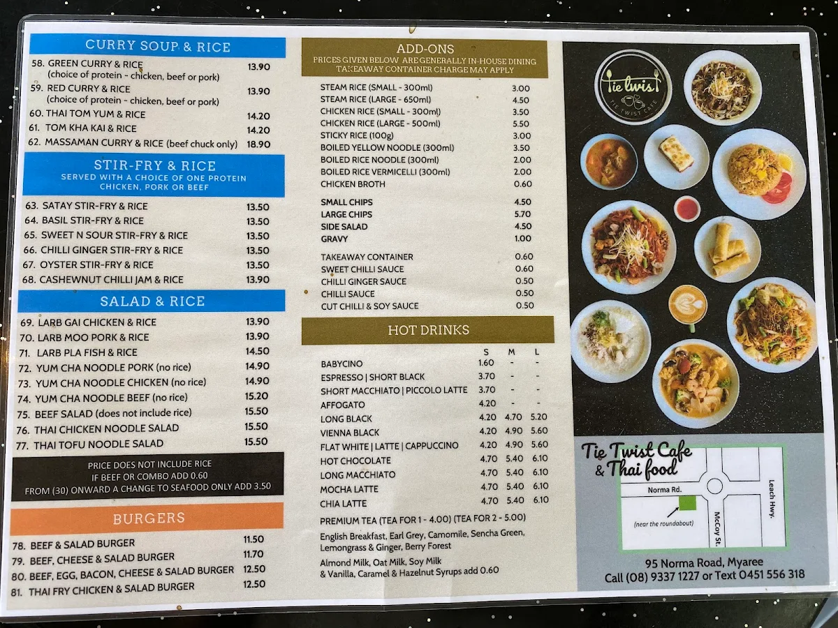 Menu, Tie Twist Cafe