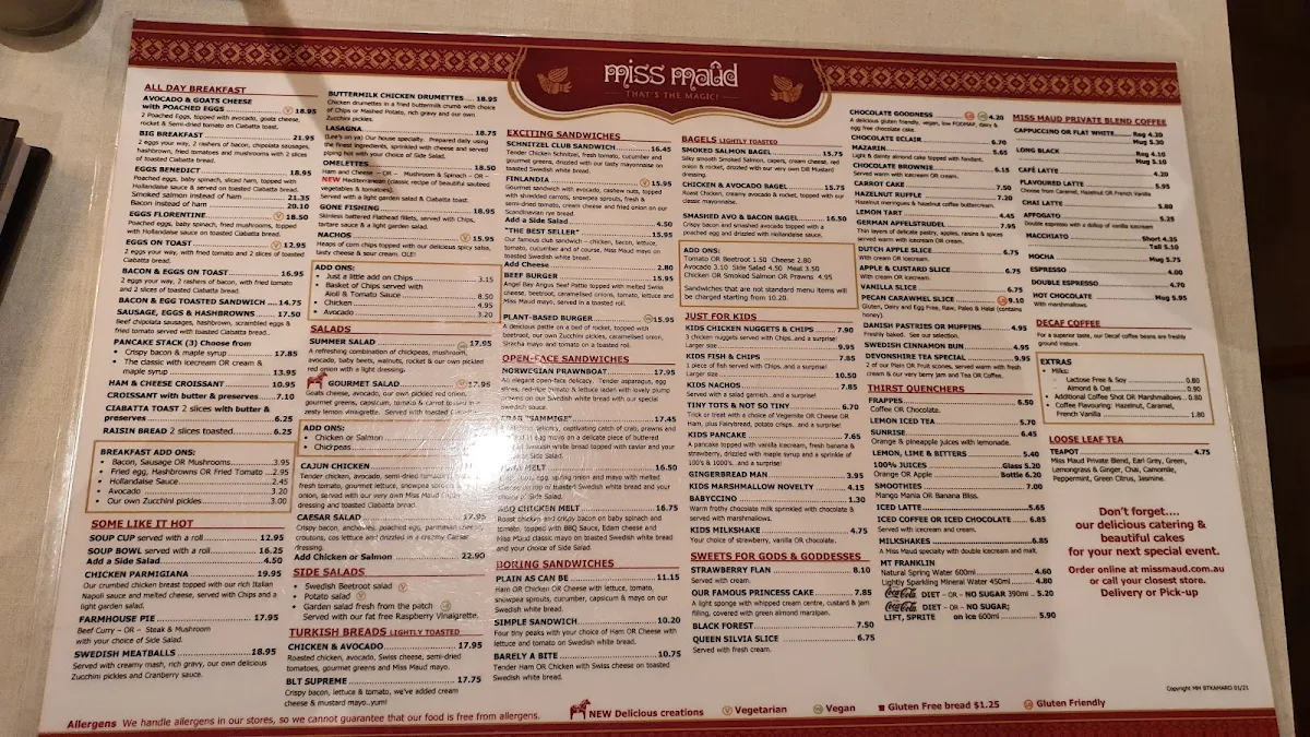 Menu, Miss Maud Karrinyup