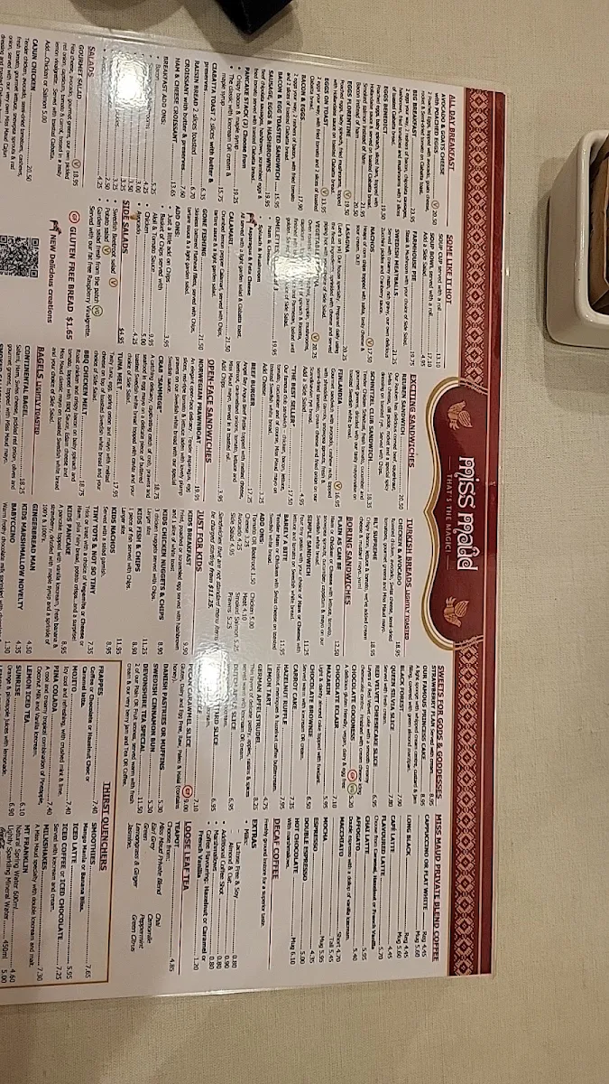 Menu, Miss Maud Karrinyup