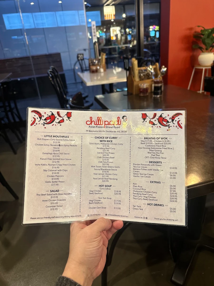 Menu, ChilliPadi Docklands