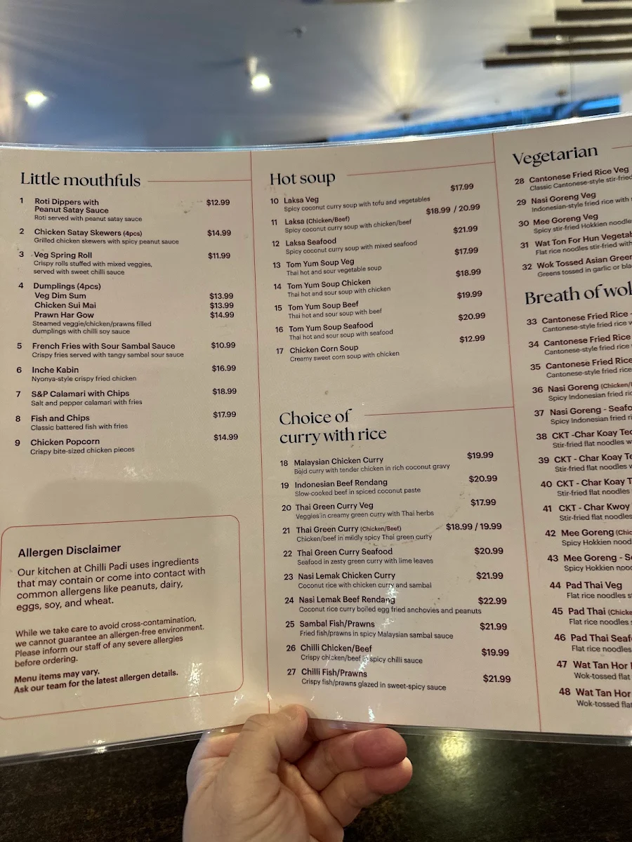 Menu, ChilliPadi Docklands