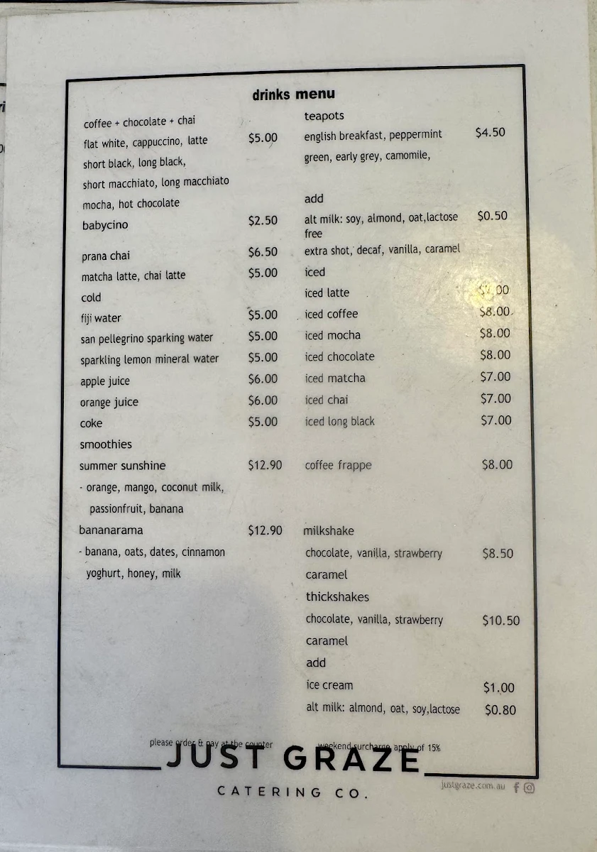 Menu, Just Graze