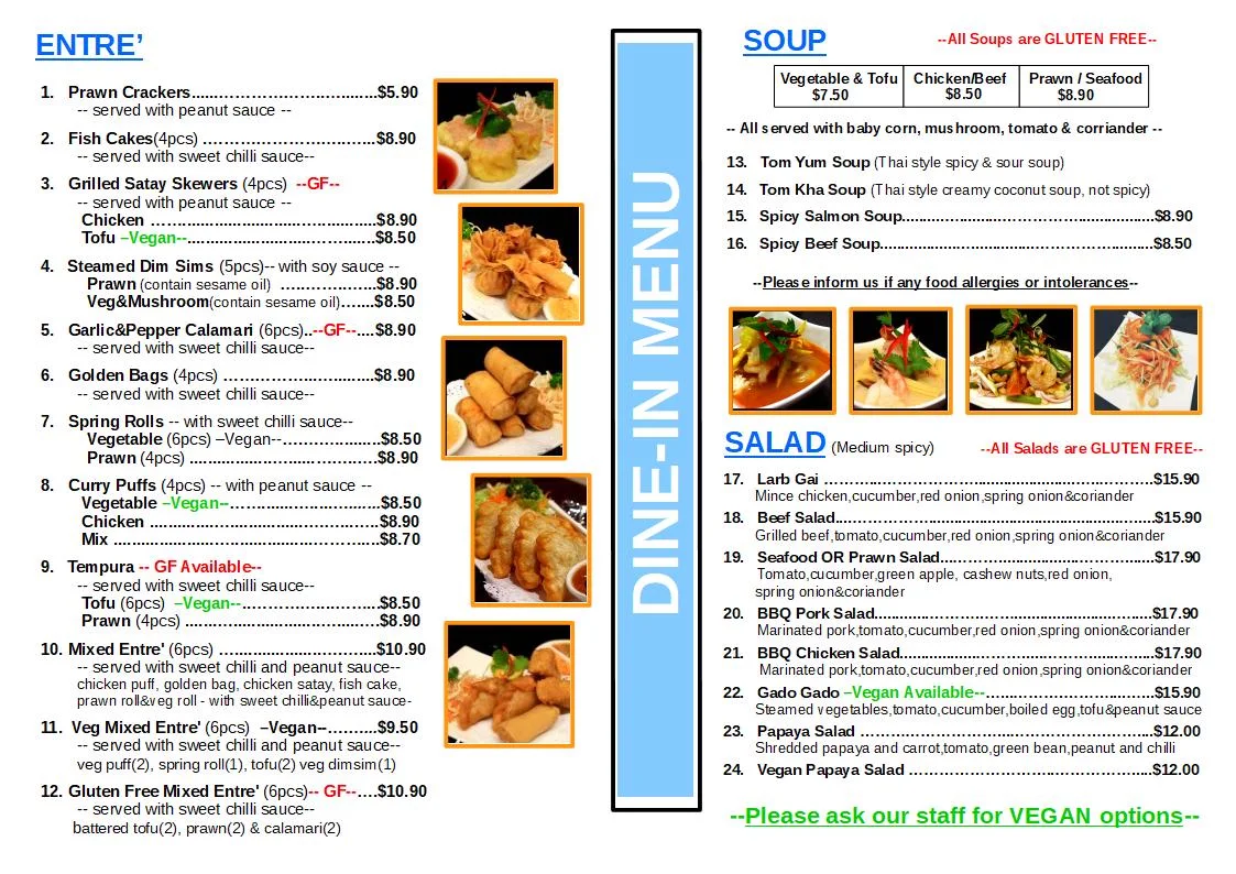 Menu, D'Gusto Thai Restaurant