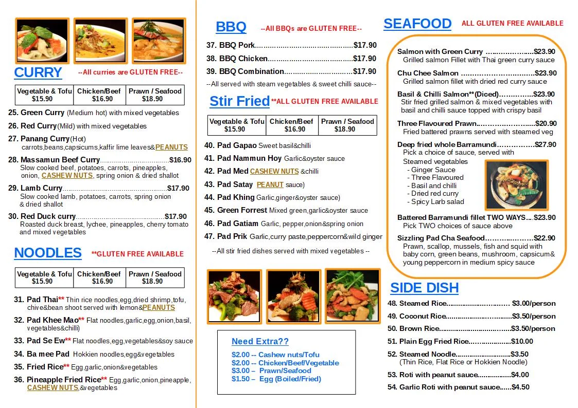 Menu, D'Gusto Thai Restaurant