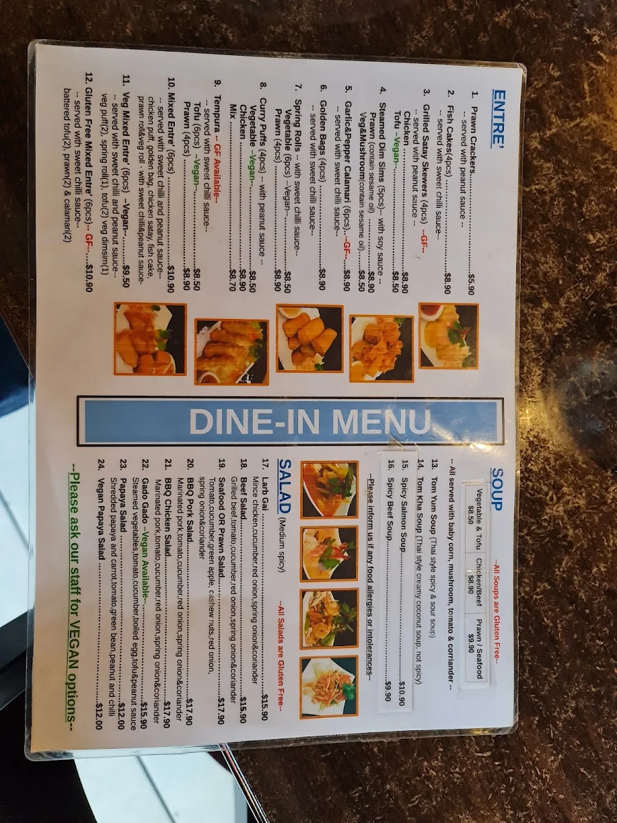 Menu, D'Gusto Thai Restaurant