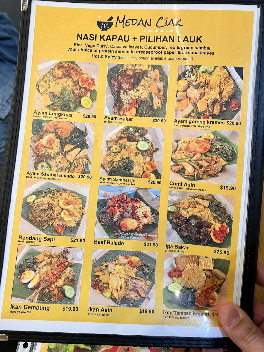 Menu, Medan Ciak SUSSEX ST SYDNEY Indonesian Restaurant