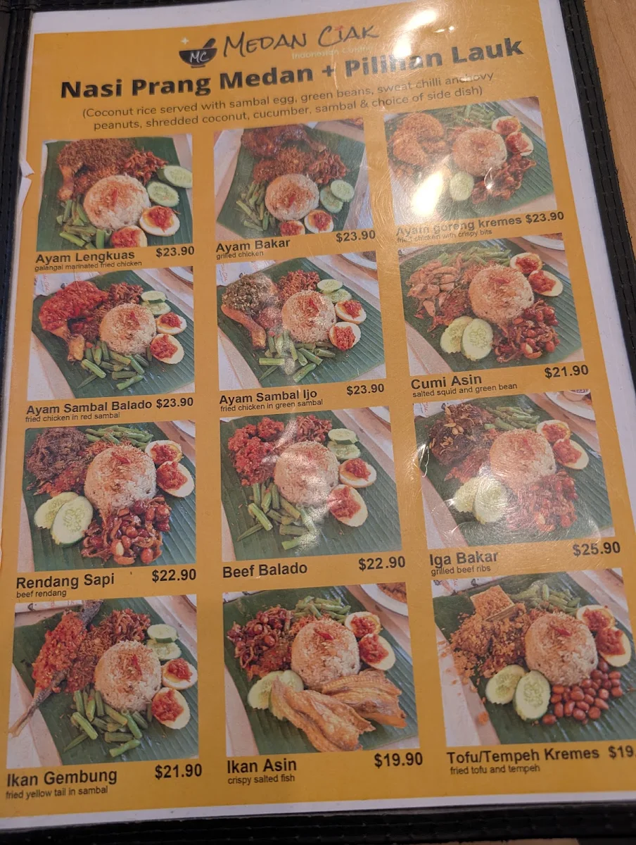 Menu, Medan Ciak SUSSEX ST SYDNEY Indonesian Restaurant