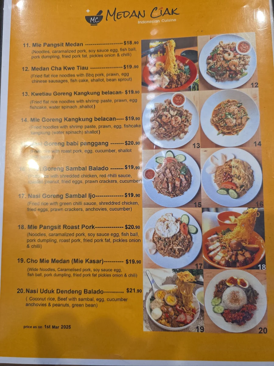 Menu, Medan Ciak SUSSEX ST SYDNEY Indonesian Restaurant