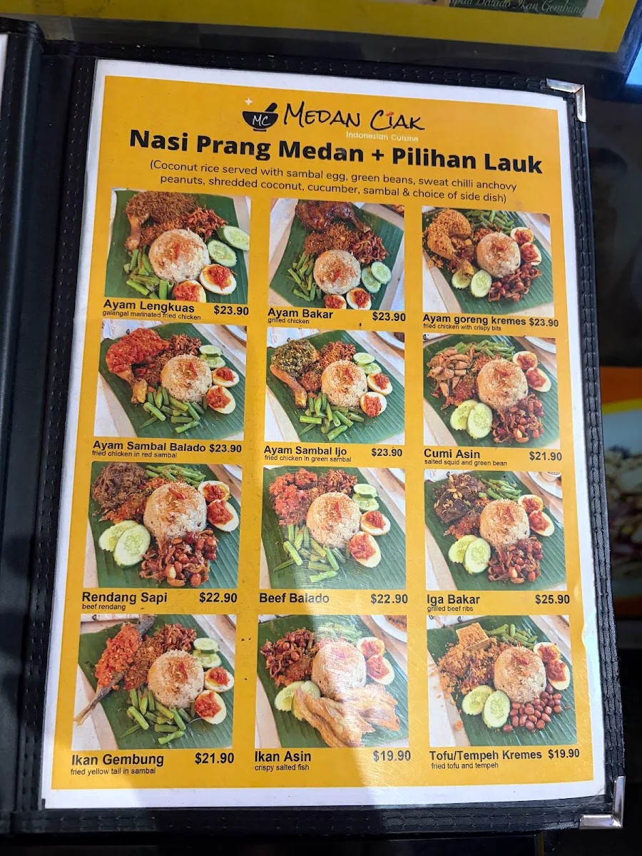 Menu, Medan Ciak SUSSEX ST SYDNEY Indonesian Restaurant