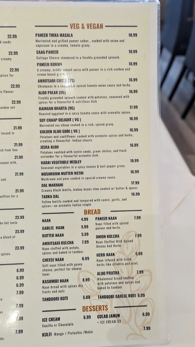 Menu, The Frankston curry club