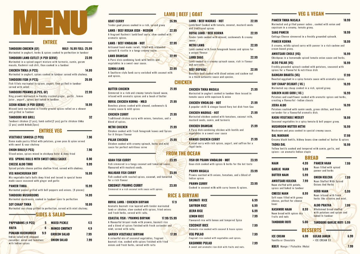 Menu, The Frankston curry club