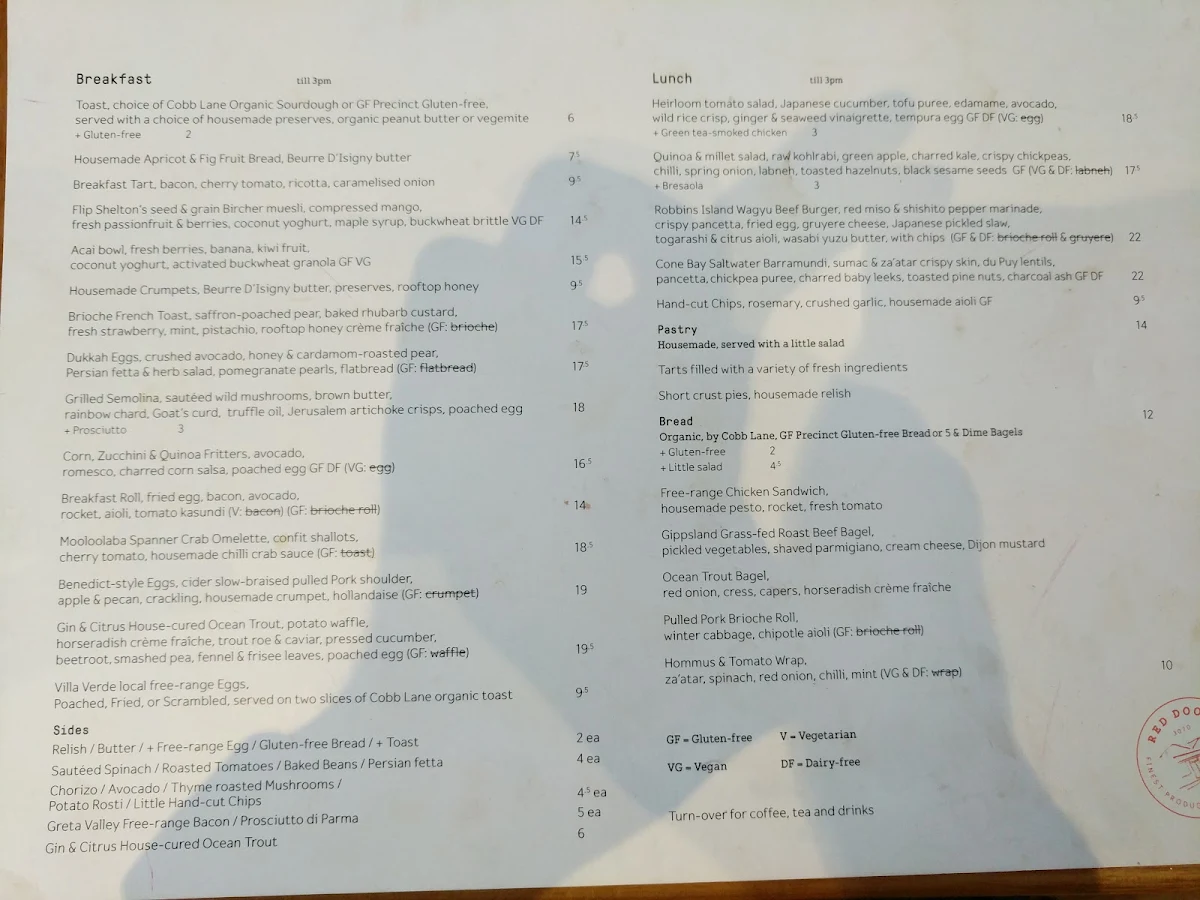 Menu, Red Door Corner Store