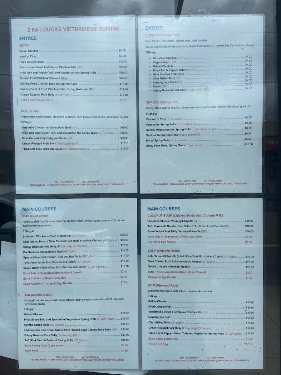 Menu, 2 fat ducks Vietnamese Cuisine