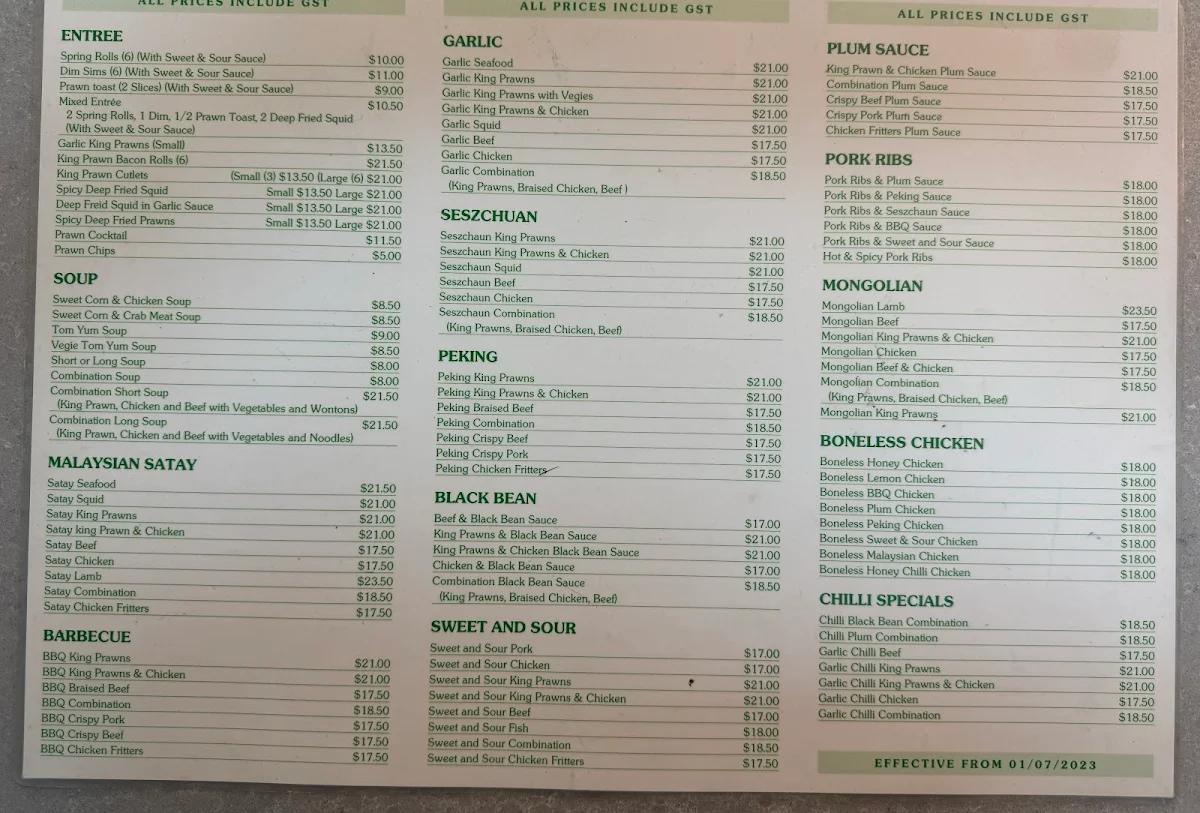 Menu, MR Lee's Chinese Takeaway