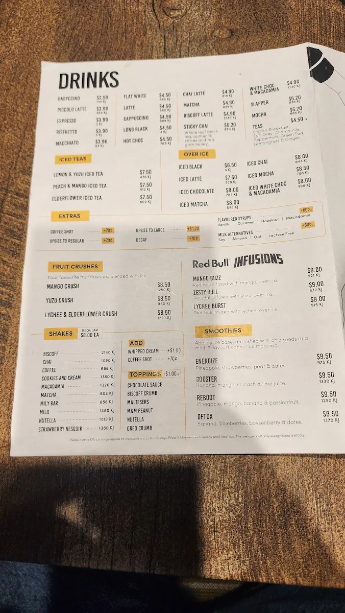 Menu, Piccolo Me Parramatta Square