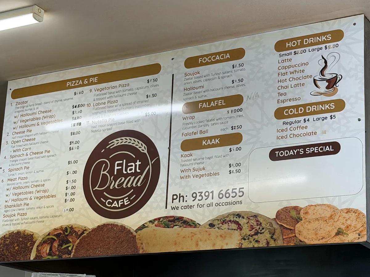Menu, Flatbread bakery cafe