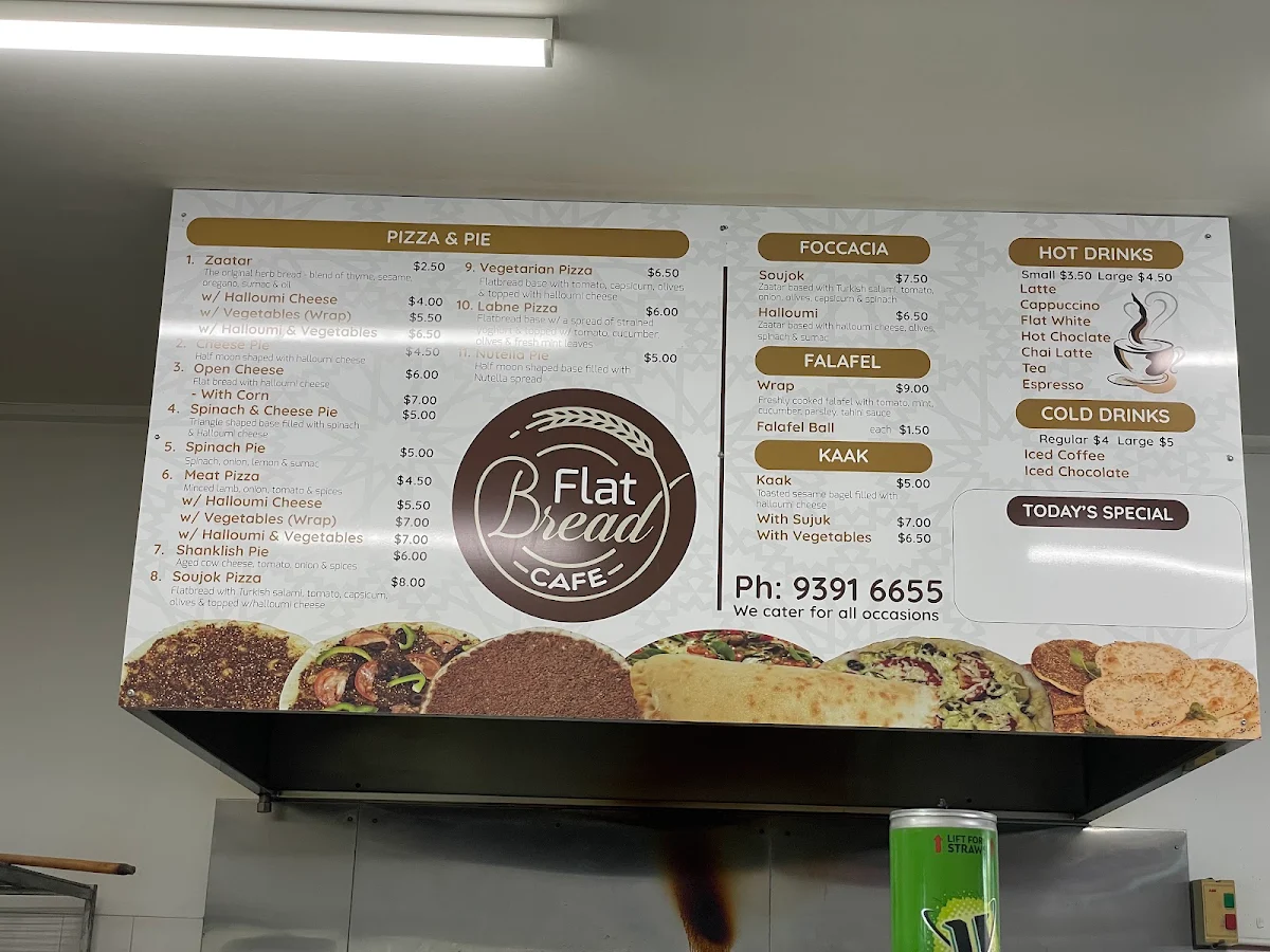 Menu, Flatbread bakery cafe