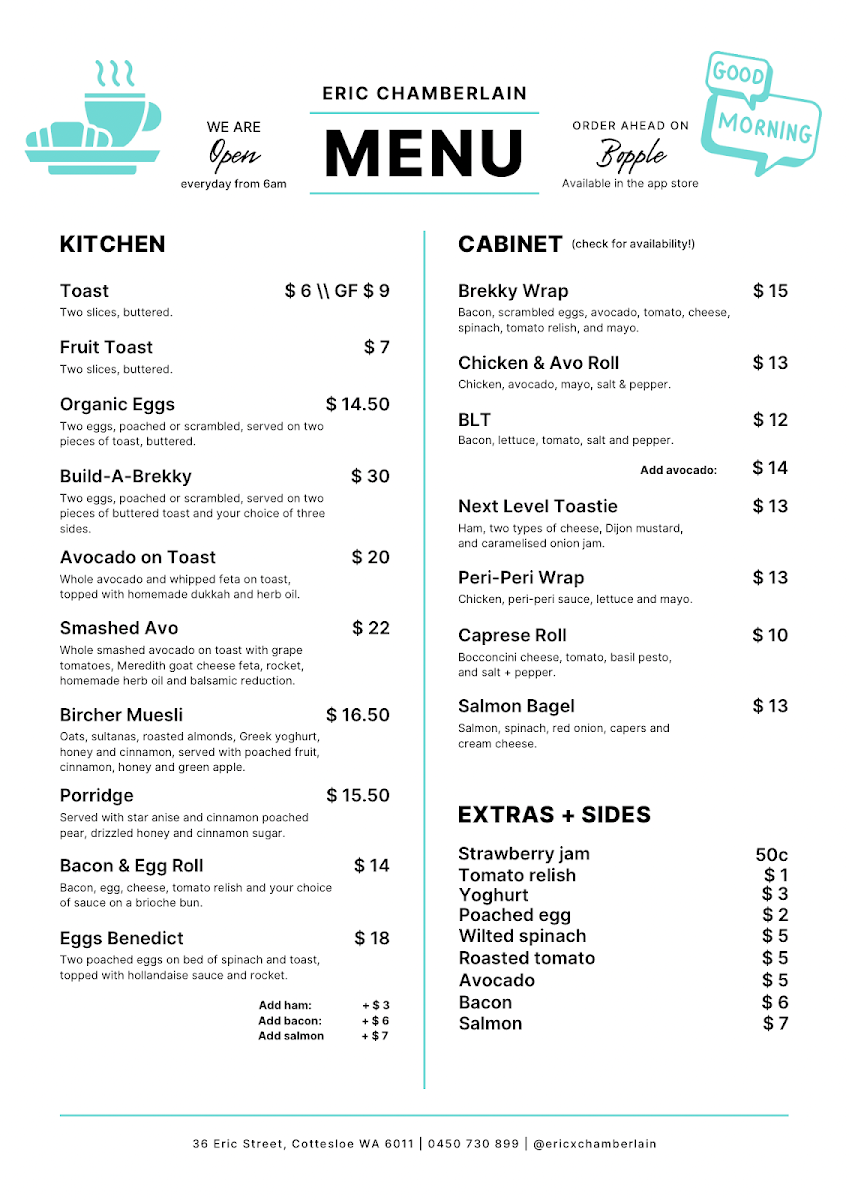 Menu, Eric Chamberlain