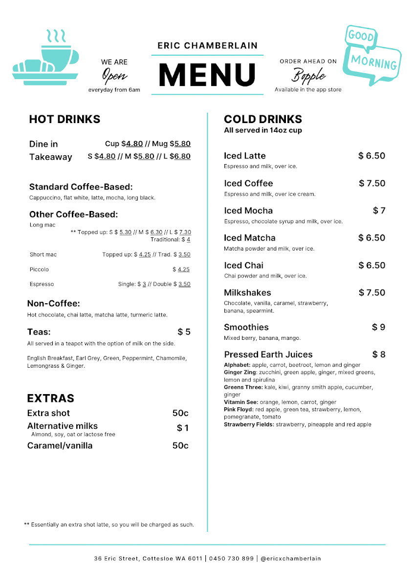 Menu, Eric Chamberlain