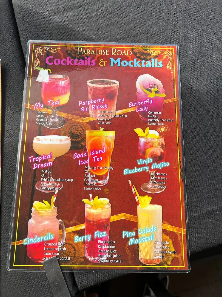 Menu, Paradise Road