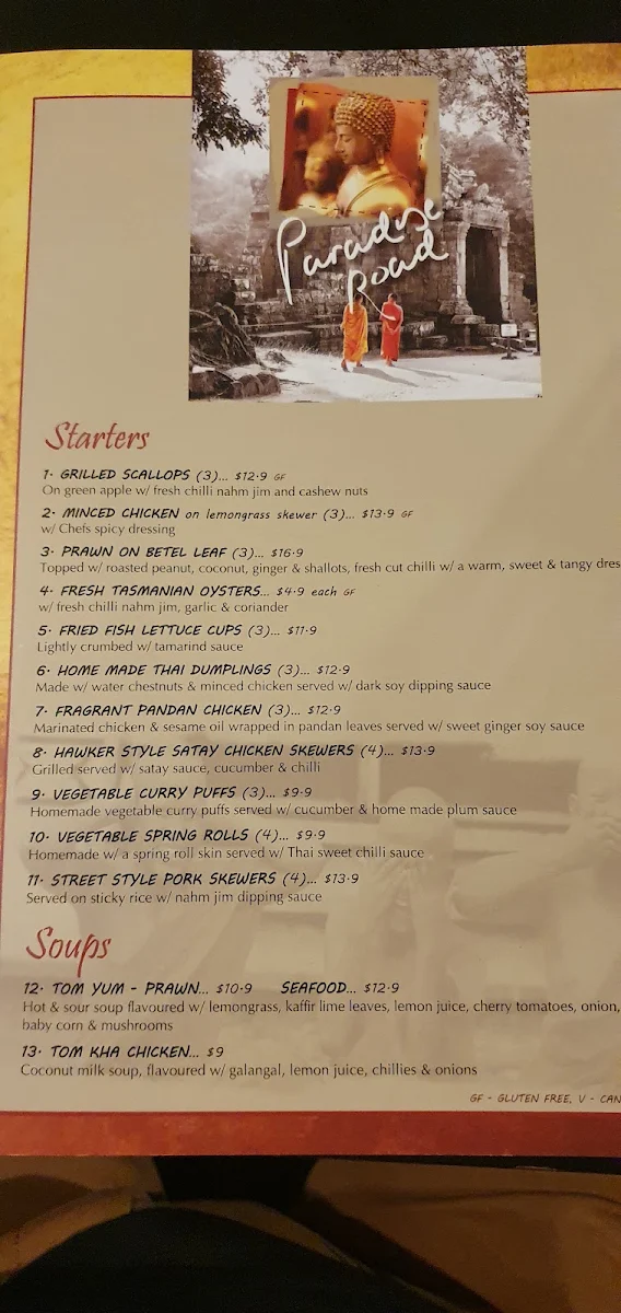 Menu, Paradise Road