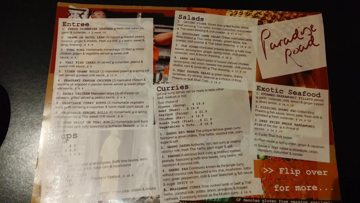 Menu, Paradise Road