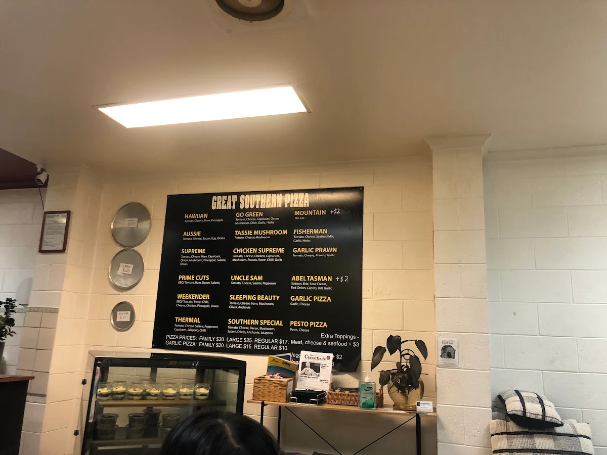 Menu, Great Southern Pizza