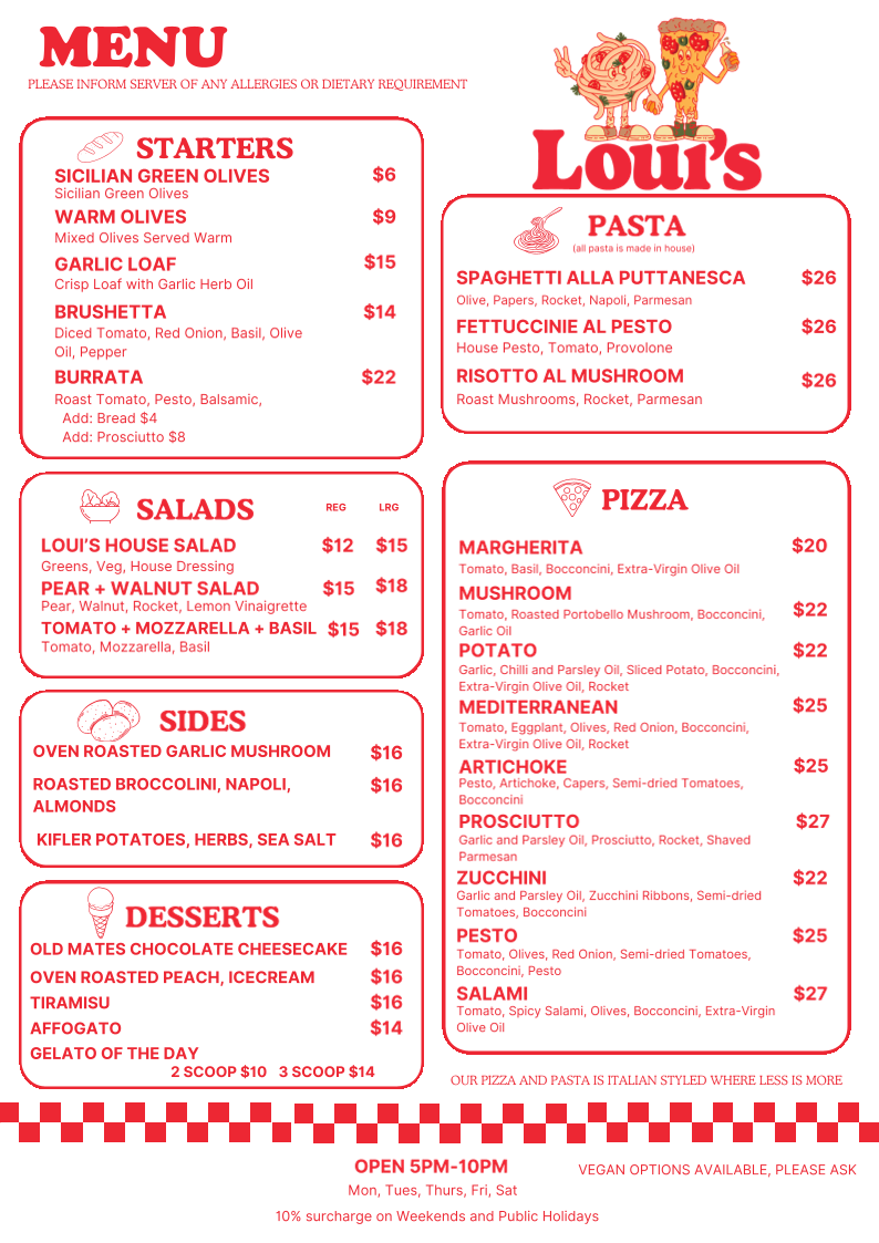 Menu, Loui's