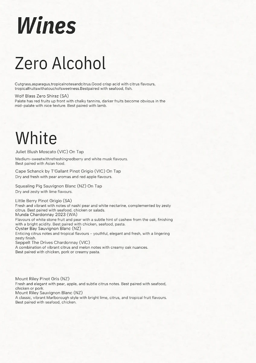 Menu, Dine.