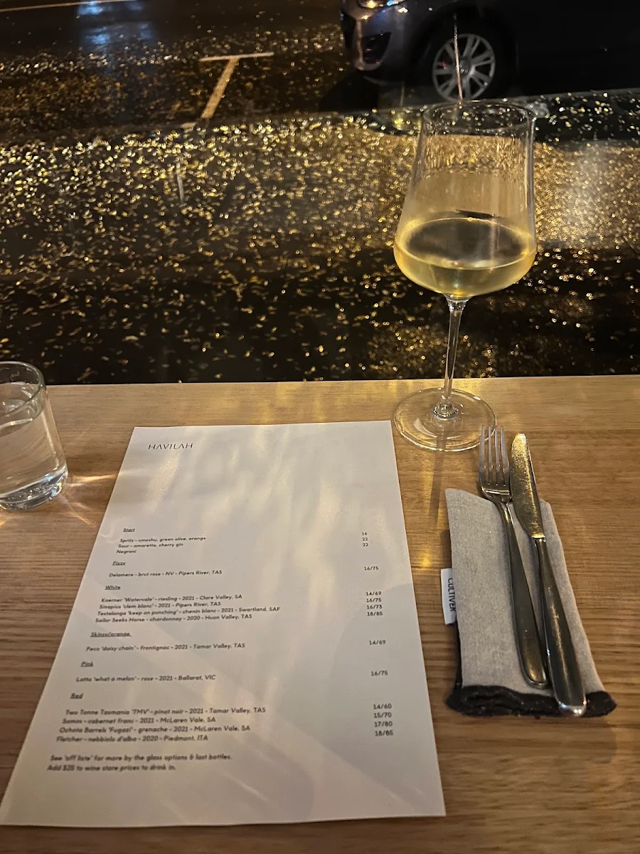 Menu, HAVILAH WINE