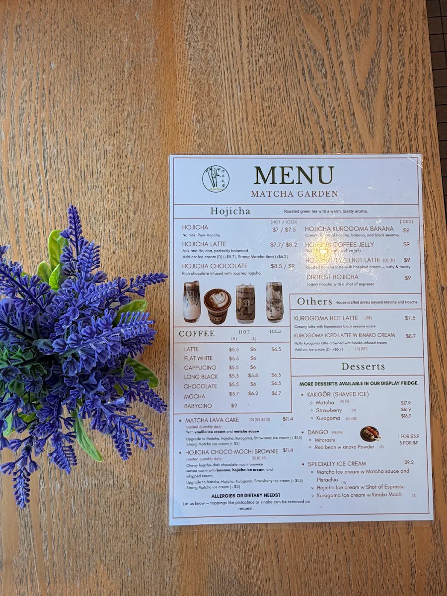 Menu, Matcha Garden