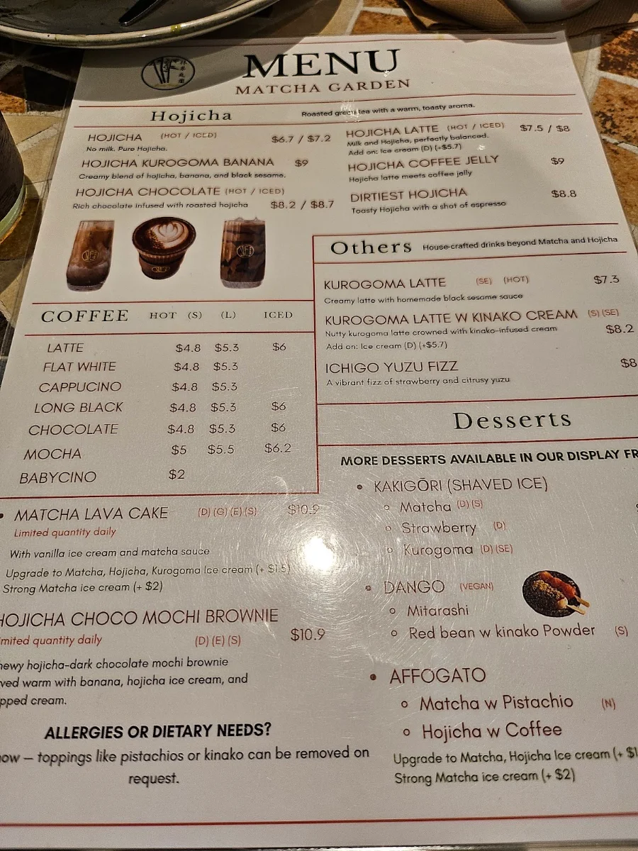 Menu, Matcha Garden