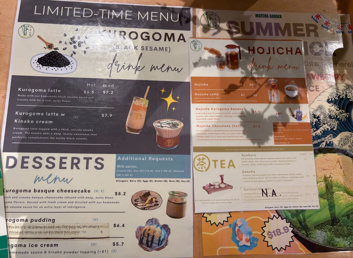 Menu, Matcha Garden