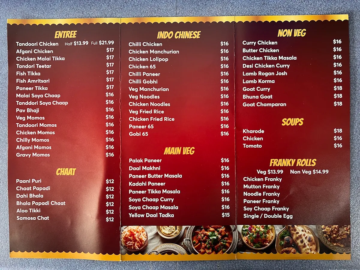 Menu, Rockbank Indian
