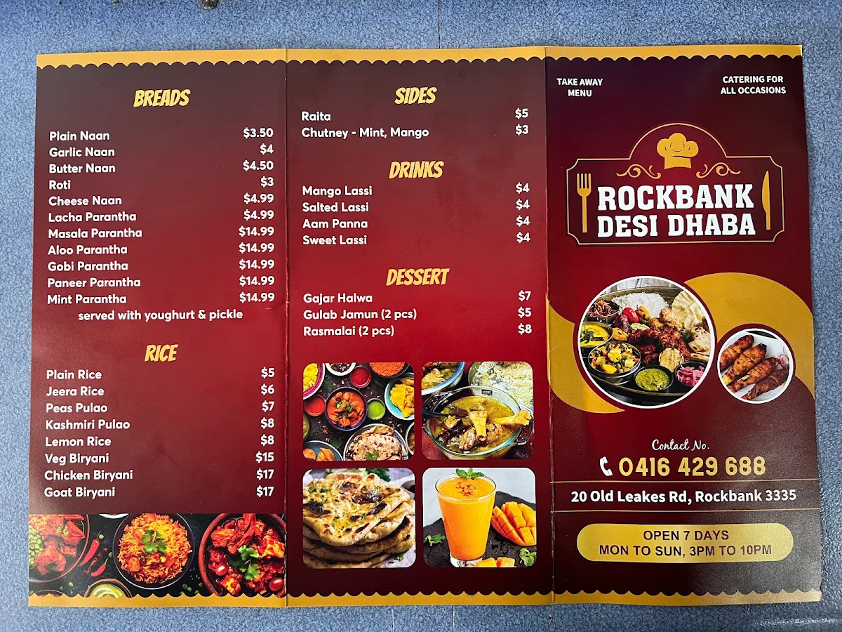 Menu, Rockbank Indian