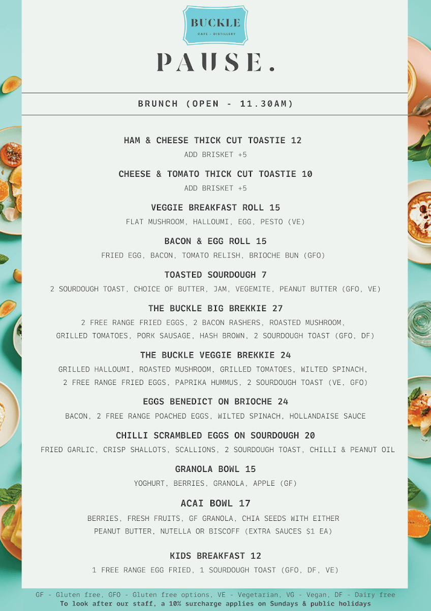 Menu, Buckle Cafe Distillery