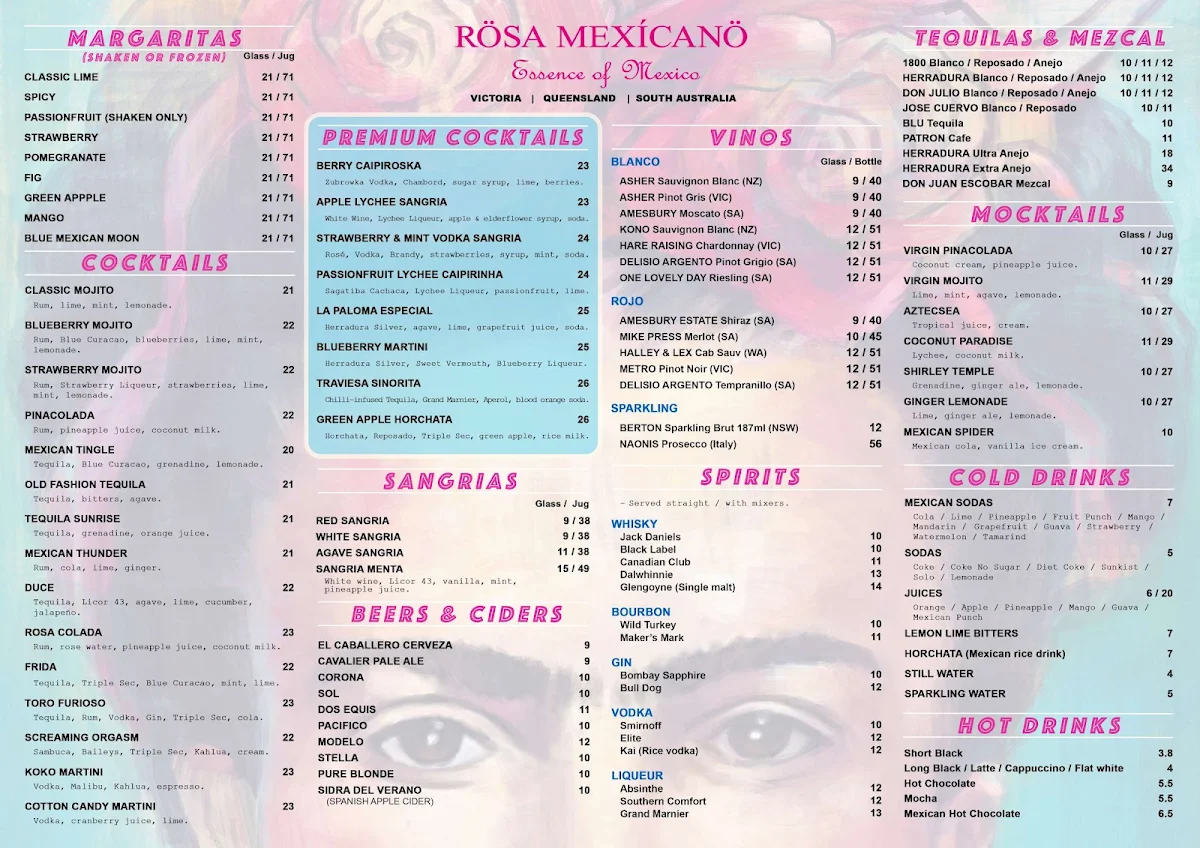 Menu, Rosa Mexicano Norwood