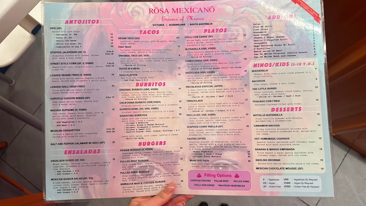 Menu, Rosa Mexicano Norwood