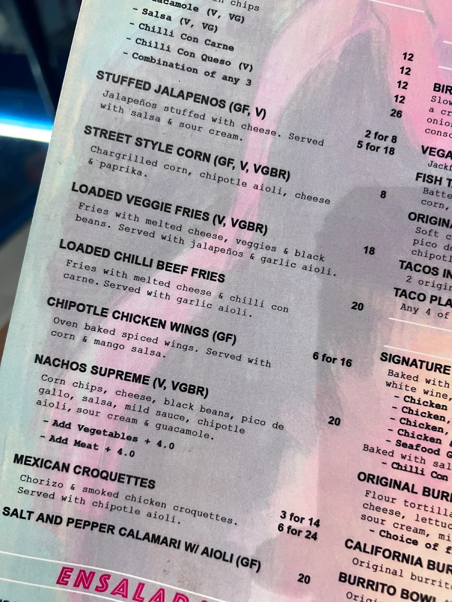 Menu, Rosa Mexicano Norwood