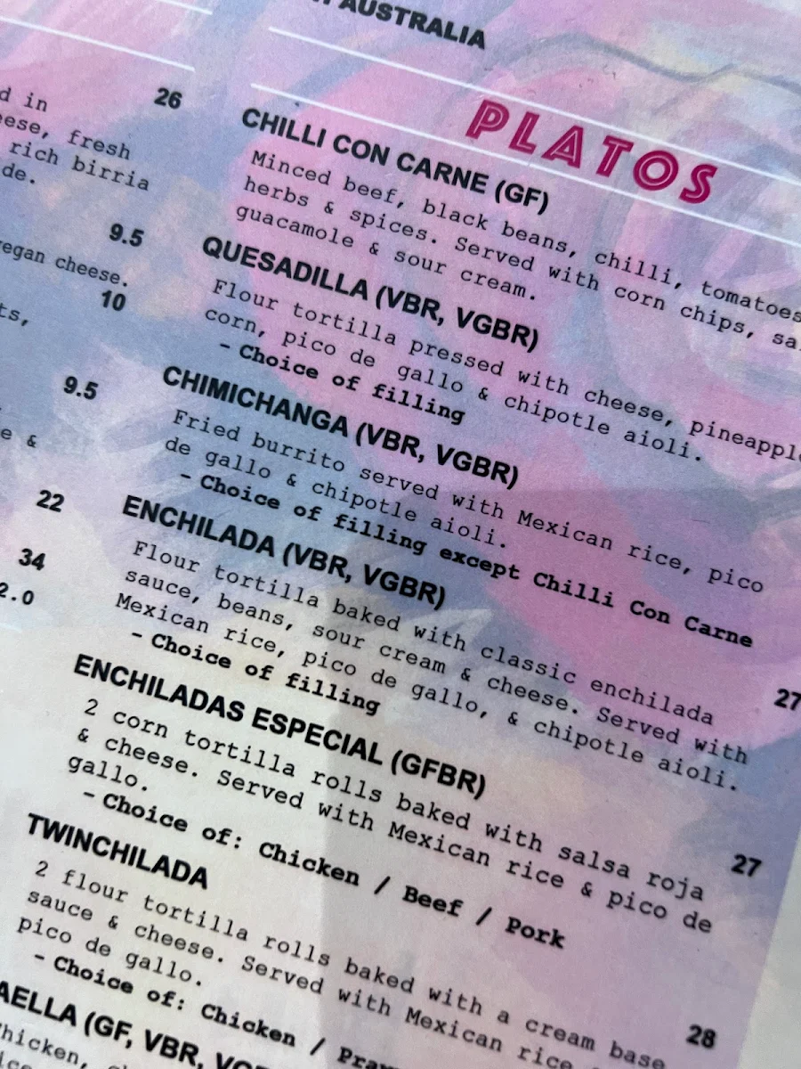 Menu, Rosa Mexicano Norwood