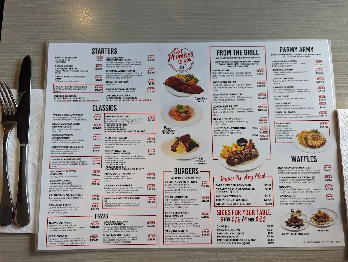 Menu, Hotel Maroochydore