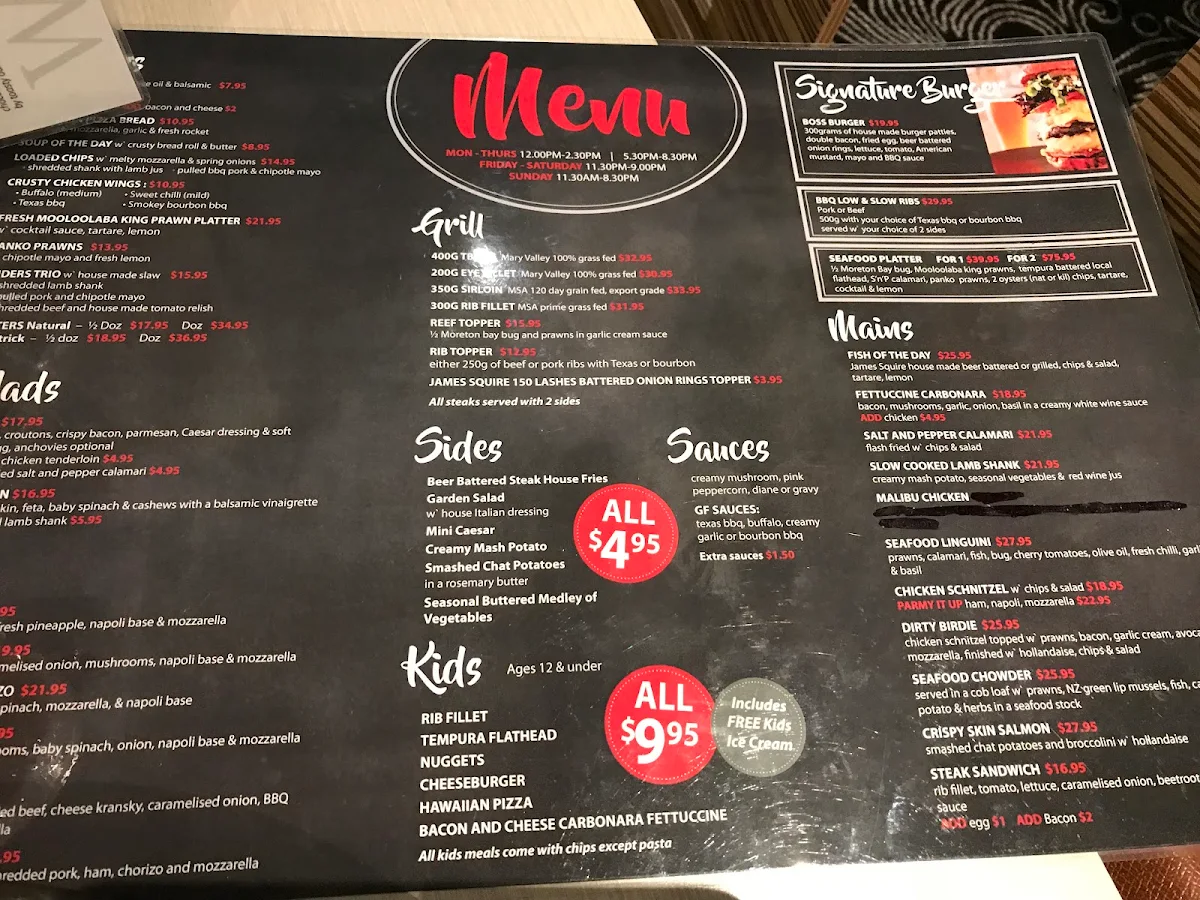 Menu, Hotel Maroochydore