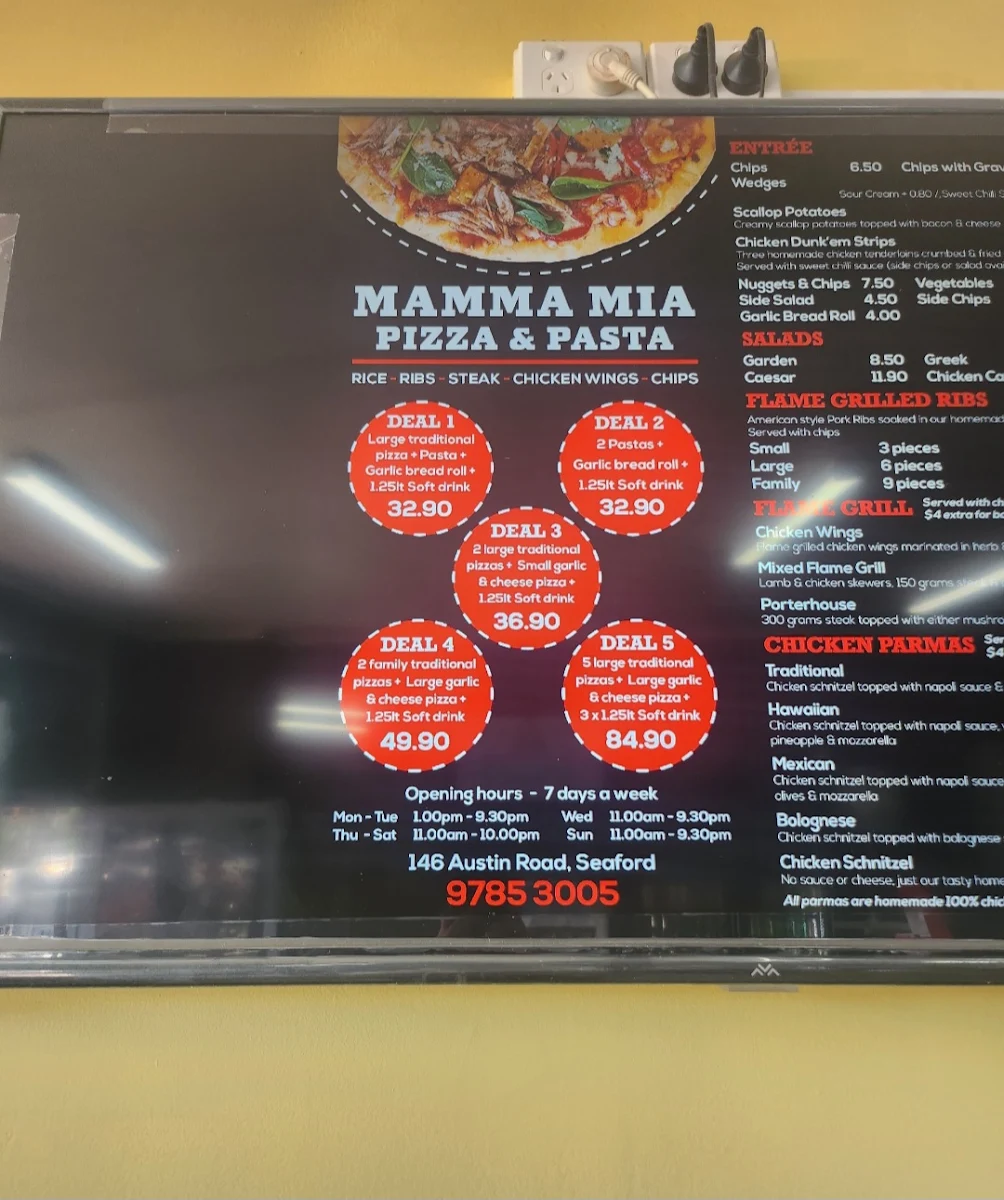 Menu, Mama Mia Pizza And Pasta